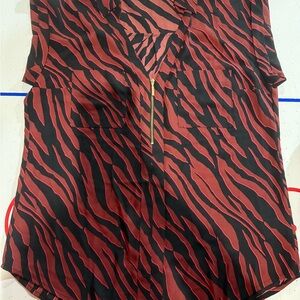 Express Vibrant Red and Black Patterned Top